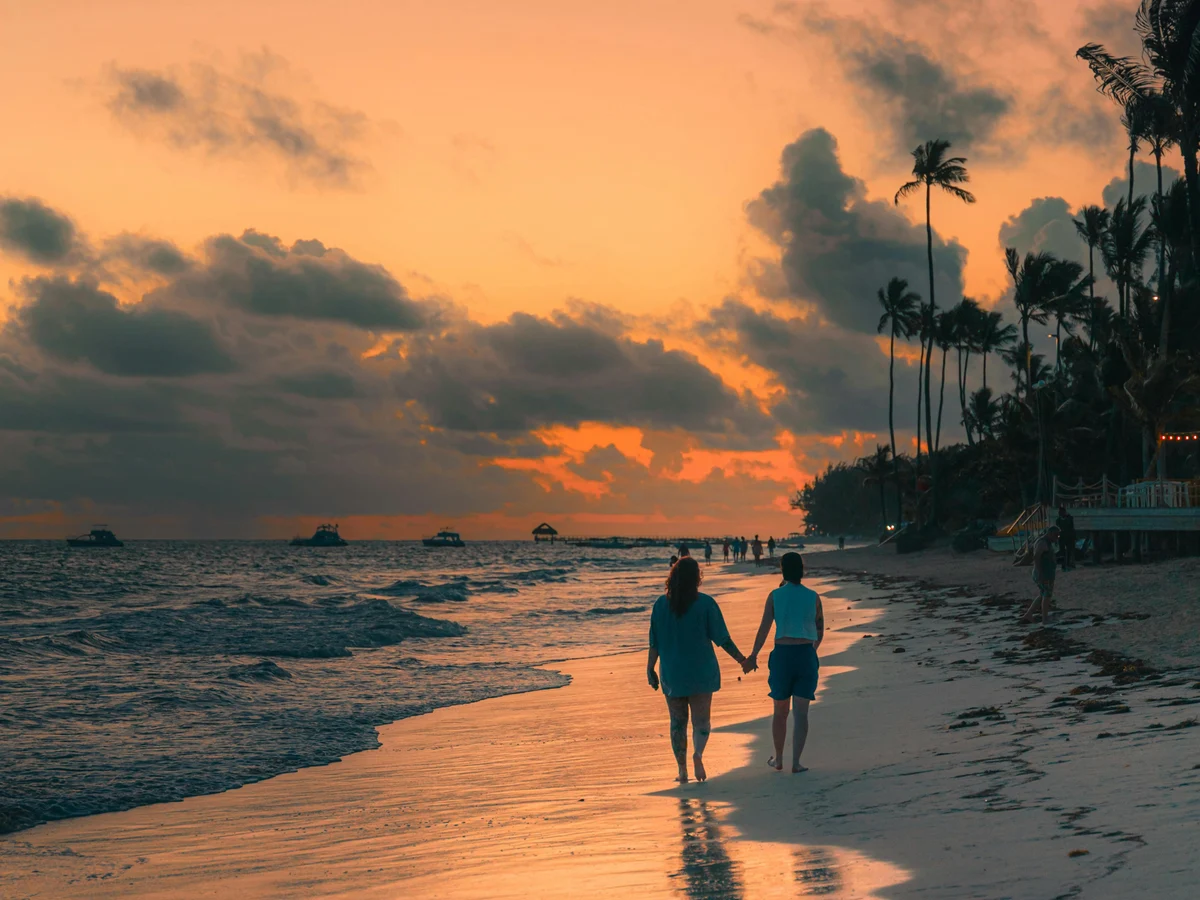 Romantic Beach Walk at Sunset