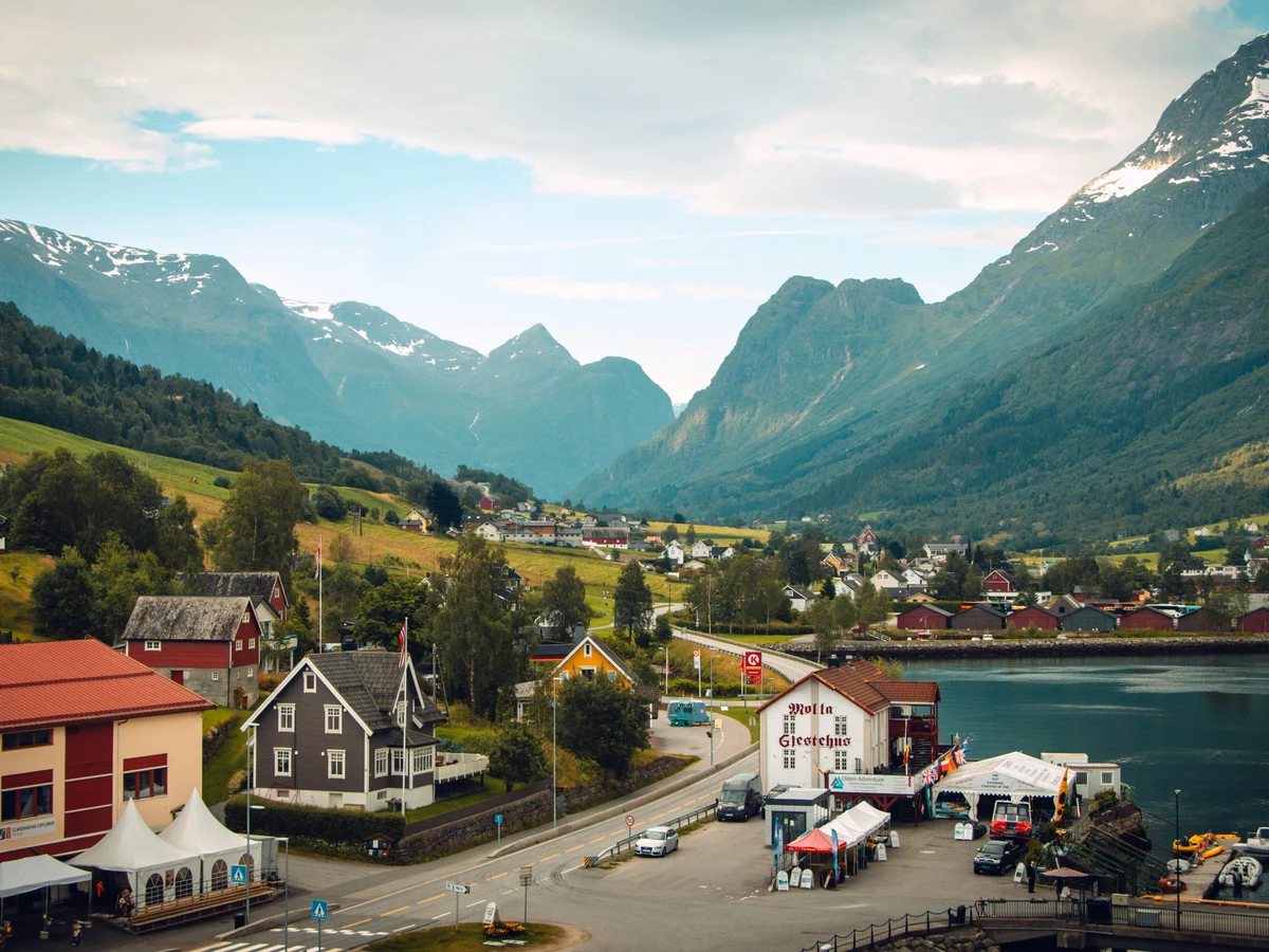 Scenic Village in Norwegian Fjord Landscape