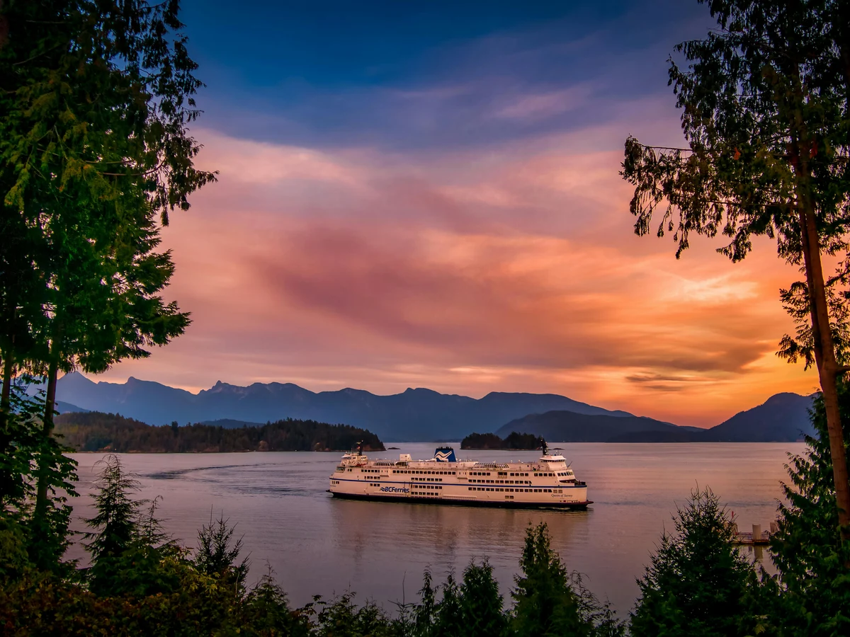 Ferry Boat Cruising During Sunset, BC, Canada