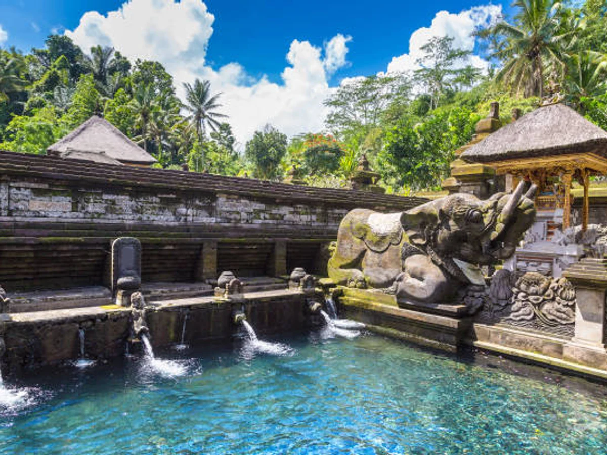Pool holy water in Pura Tirta Empul Temple on Bali, Indonesia