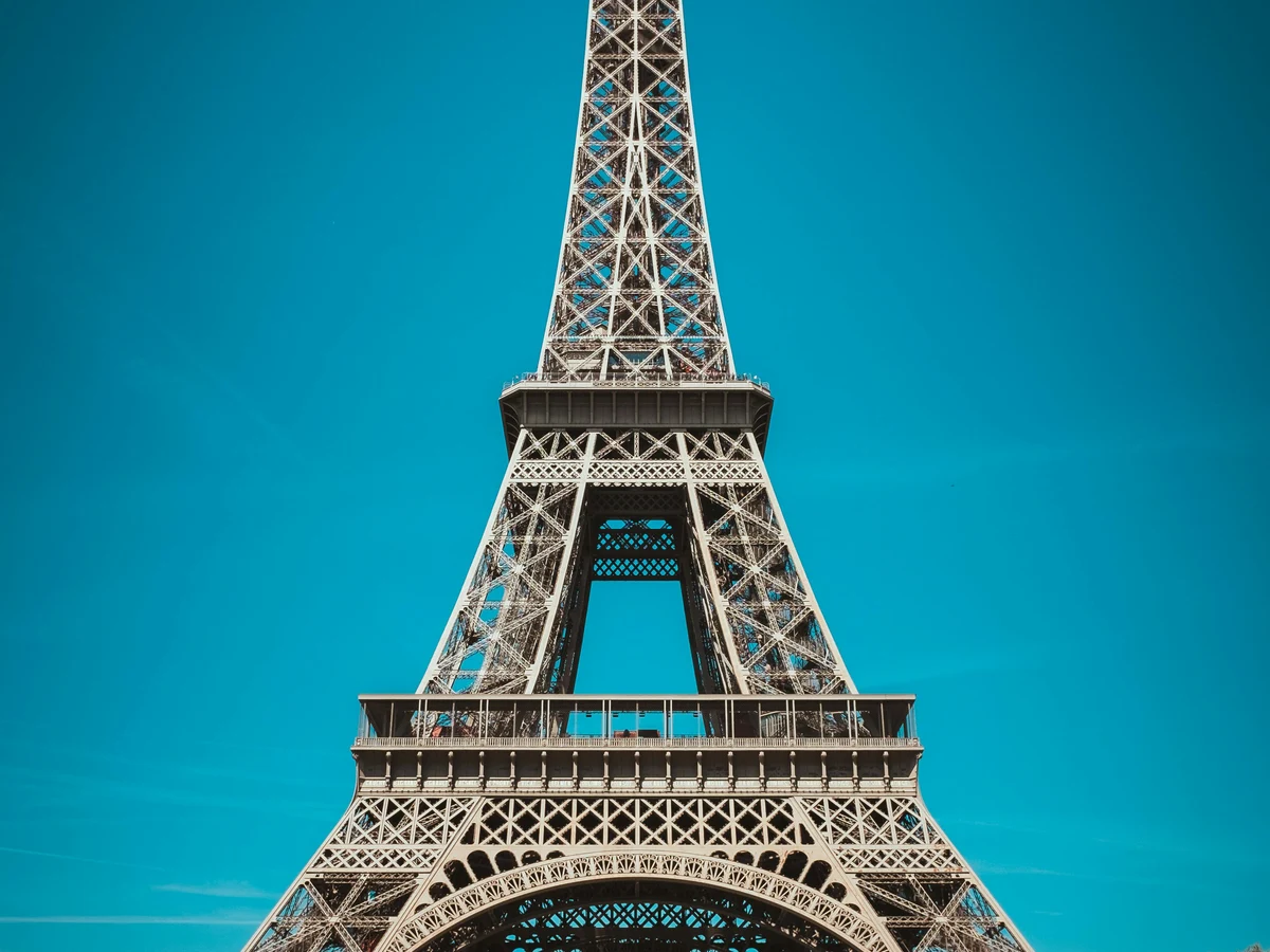 Eiffel Tower in Paris with Clear Blue Sky