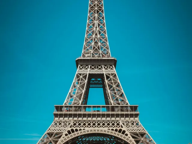 Eiffel Tower in Paris with Clear Blue Sky
