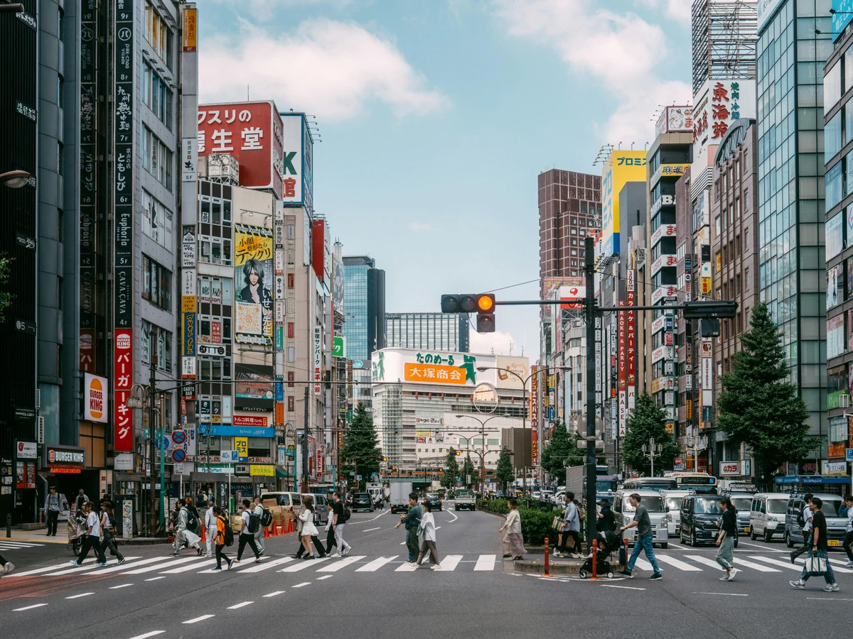 Bustling Tokyo Street Scene with Busy Crosswalk, Japan