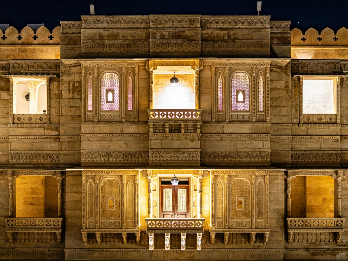 Illuminated Heritage Palace in Jaisalmer at Night