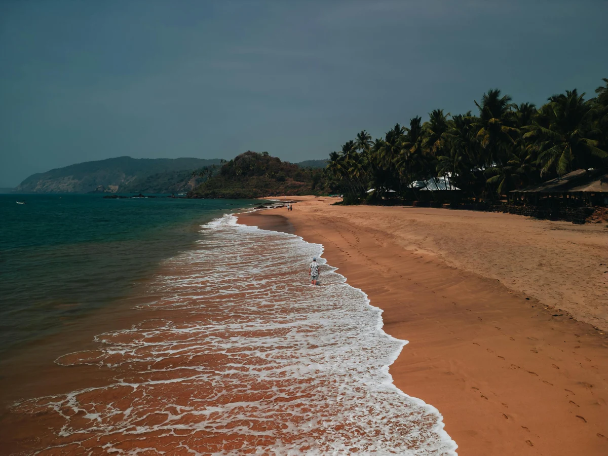 Scenic Aerial View of Golden Beach in Goa at Sunset