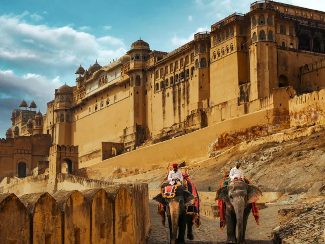 Facade of the Amber Fort in Amer, Rajasthan, India