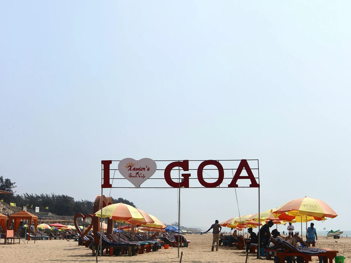 Sunny Beach Day in Goa, India with Umbrellas