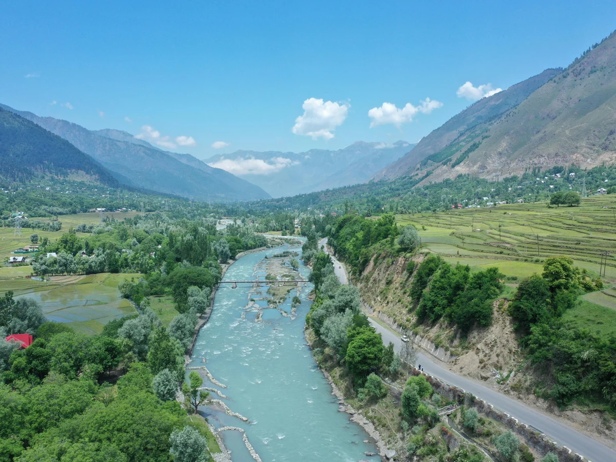 Scenic Panorama with a River Flowing in the Vale of Kashmir, India