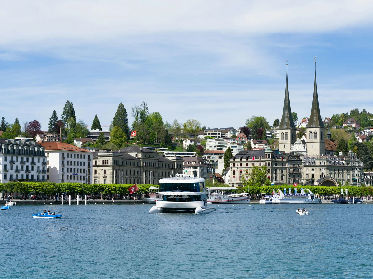 Luzern Cityscape with Chapel Bridge in Switzerland