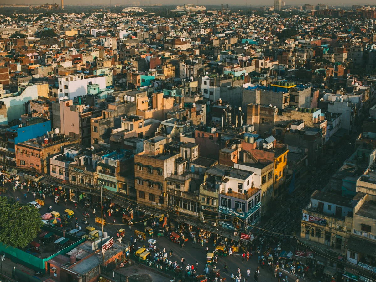 Aerial View of Bustling Delhi Cityscape at Daytime
