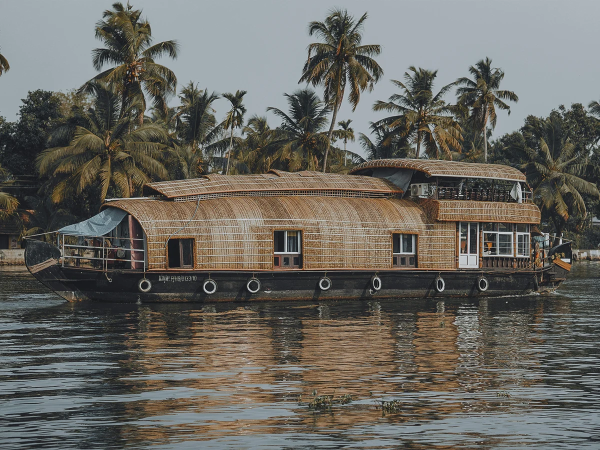 Brown House Boat on the Lake