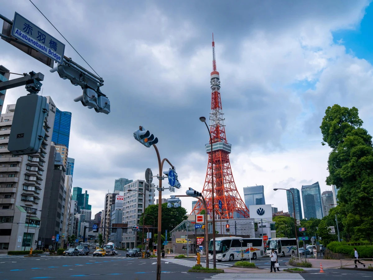 Tokyo Tower and Akabanebashi Bridge Urban Scene