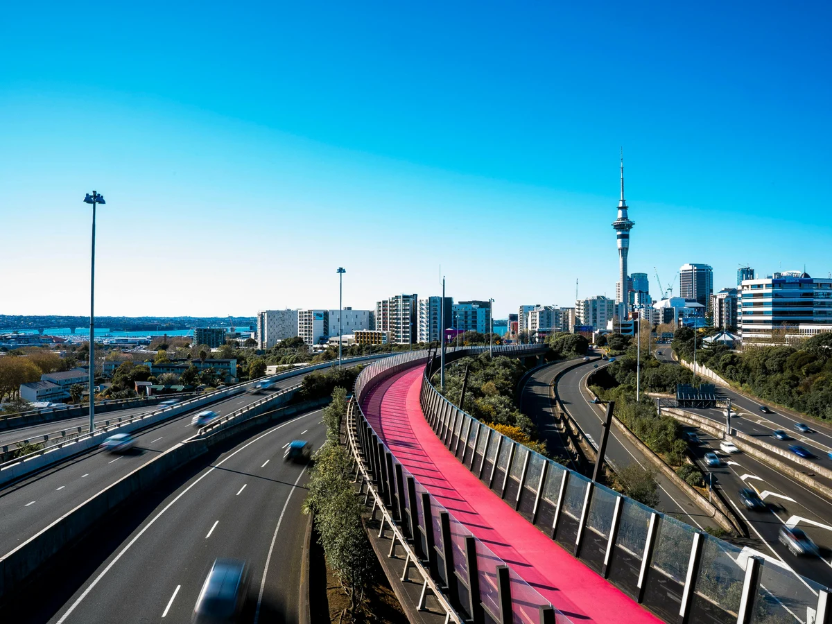 The Lightpath in the Middle of the Freeway in Auckland,  New Zealand