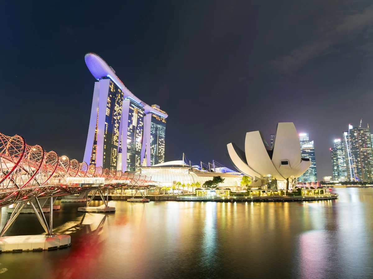 Futuristic Buildings of Marina Bay in Singapore at Night