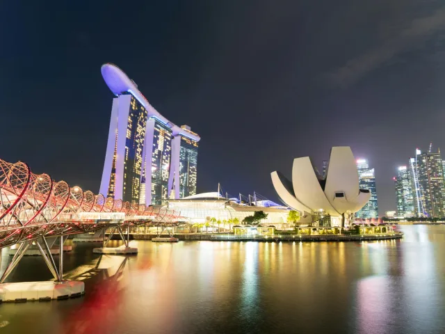 Futuristic Buildings of Marina Bay in Singapore at Night