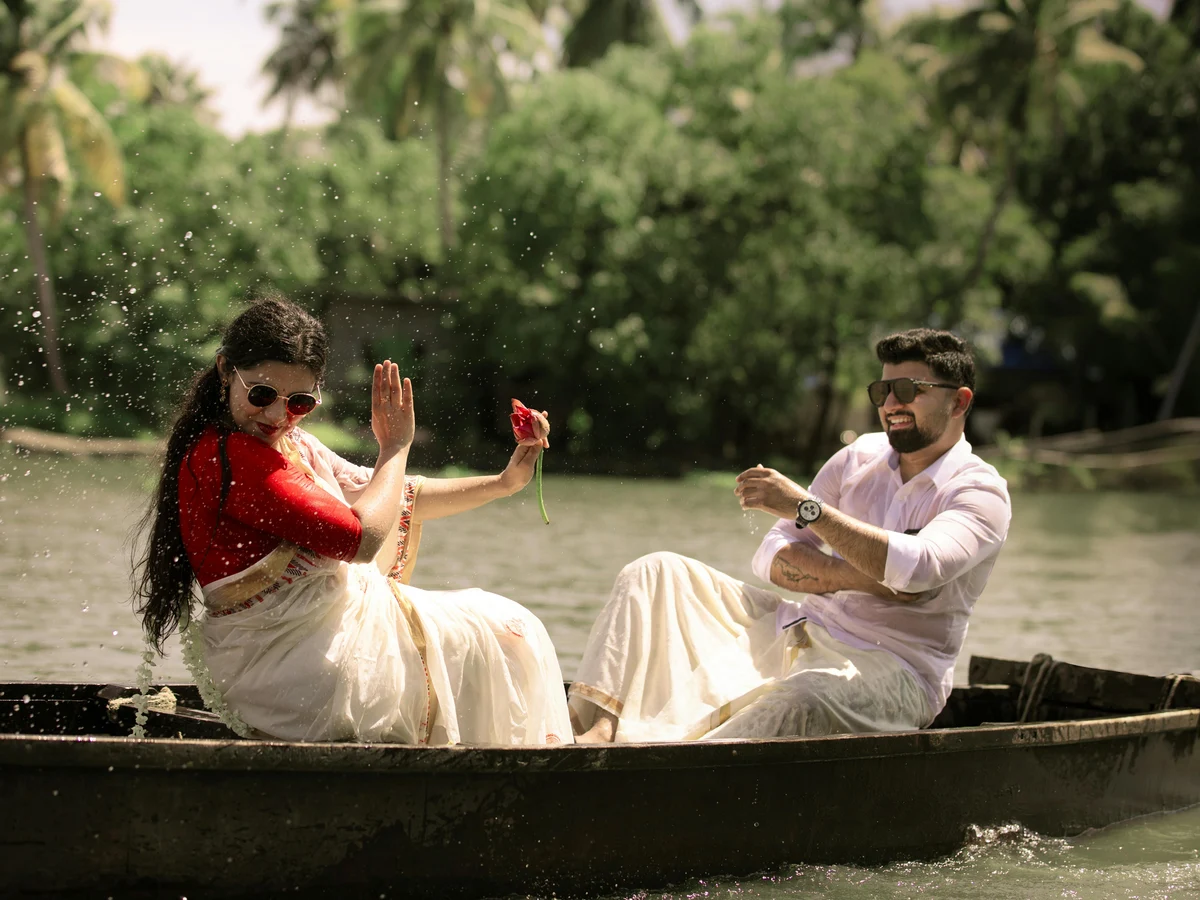Couple Enjoying Romantic Boat Ride in Kerala