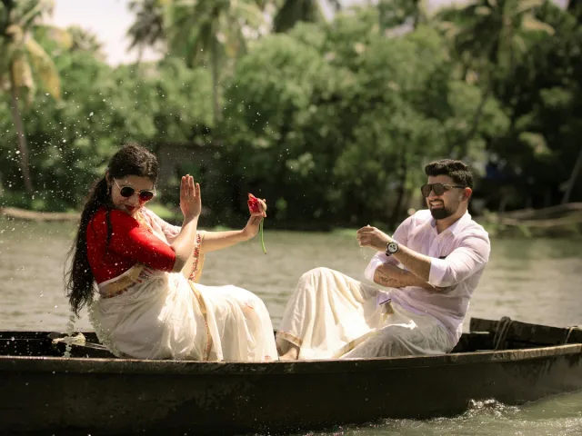 Couple Enjoying Romantic Boat Ride in Kerala