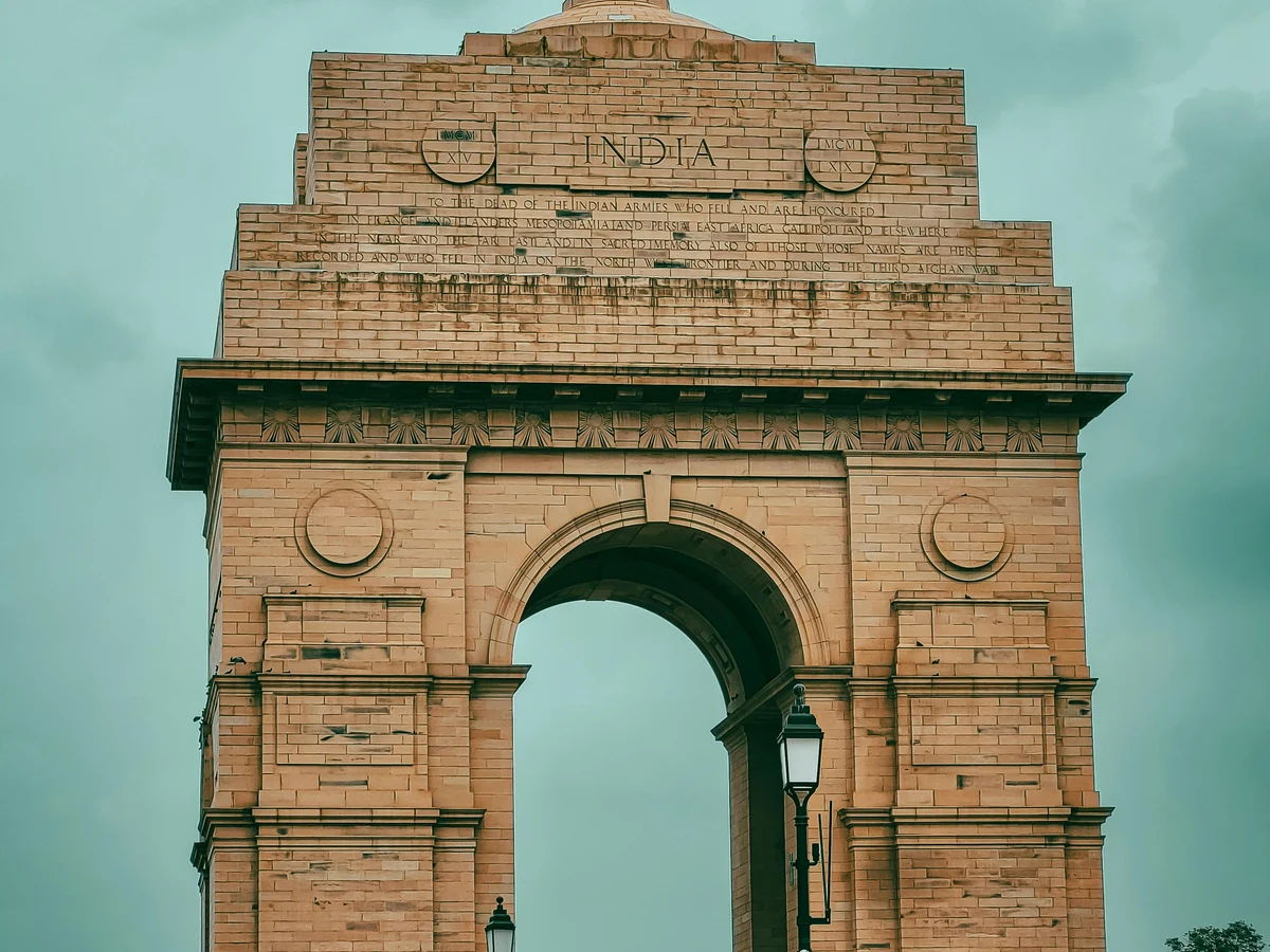 India Gate in New Delhi under Cloudy Sky