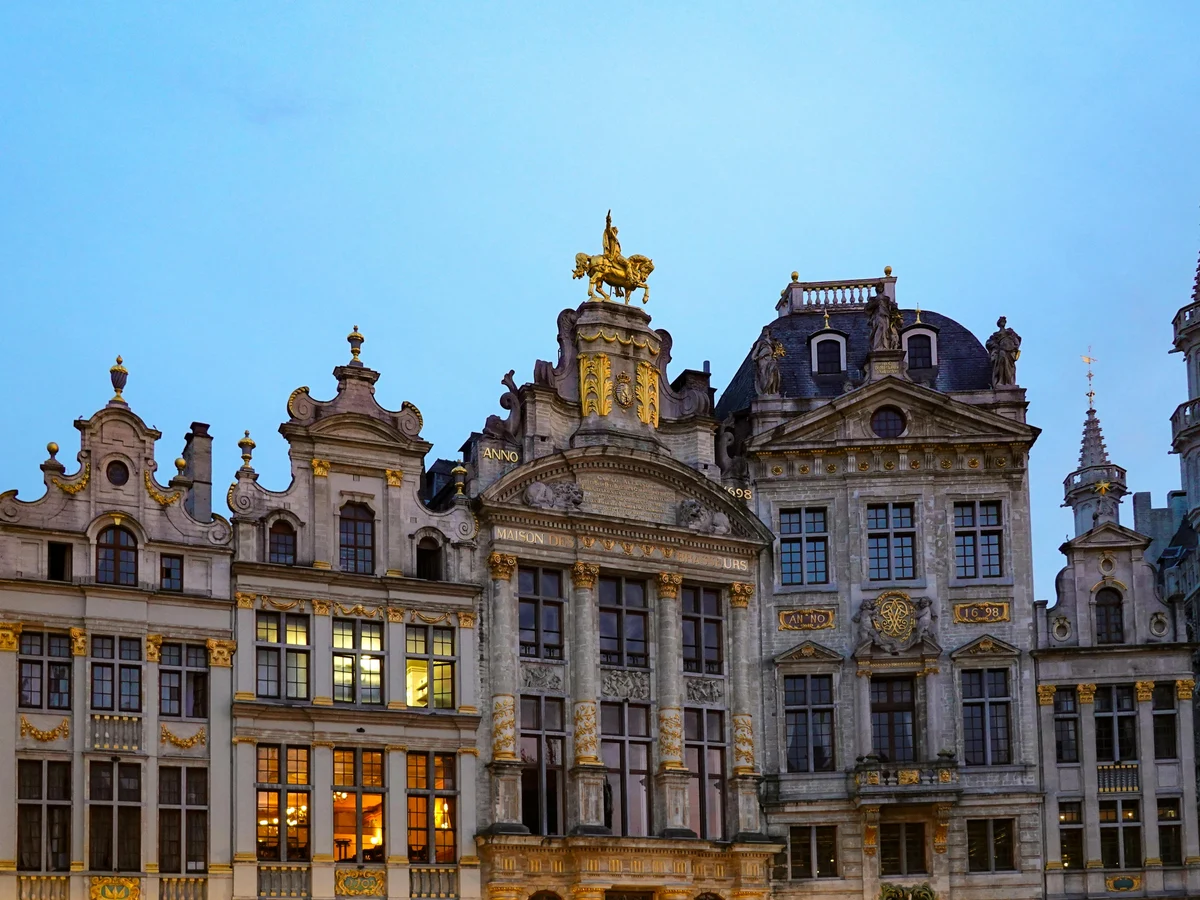 Ornate Facades of Townhouses at Grand Place in Brussels