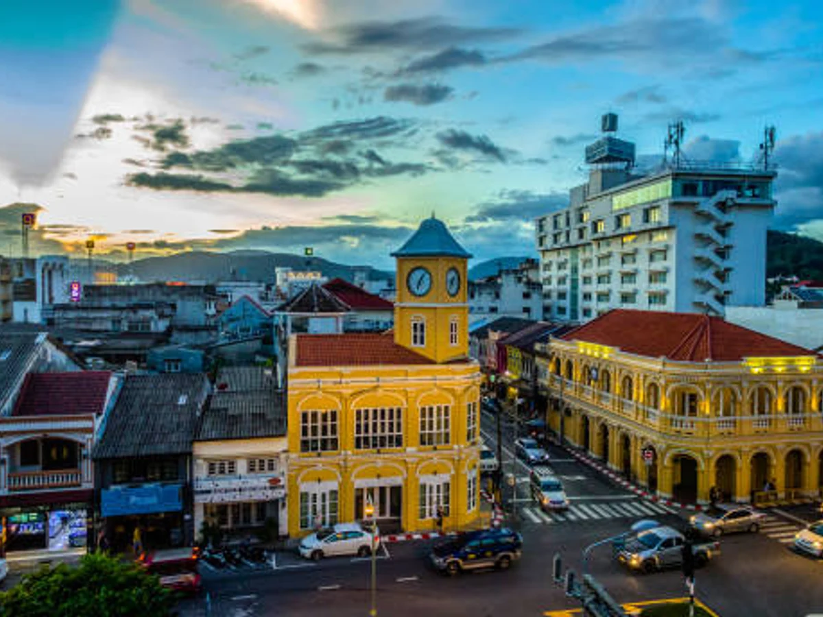 Phuket Old Town night market at sunset, in Phuket, Thailand