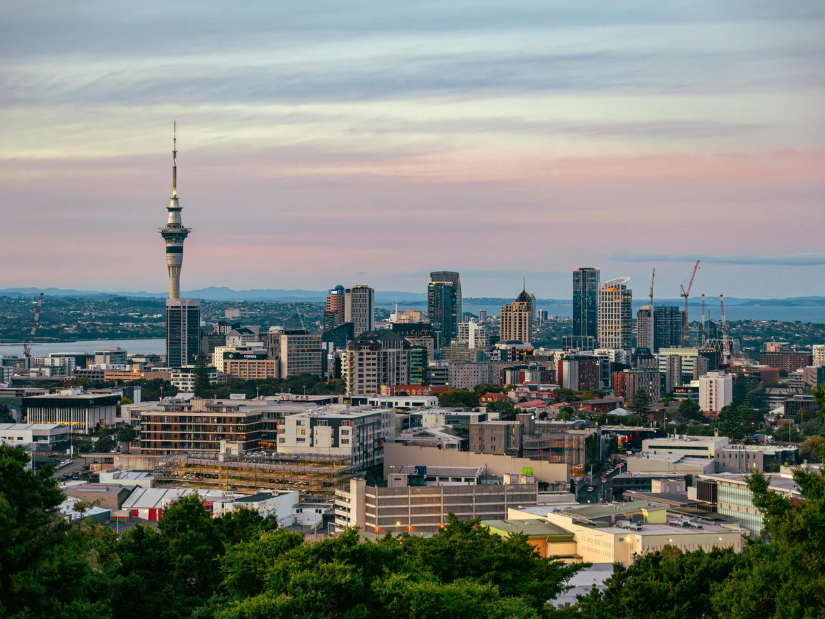 Auckland City with a View of the Sky Tower, New Zealand