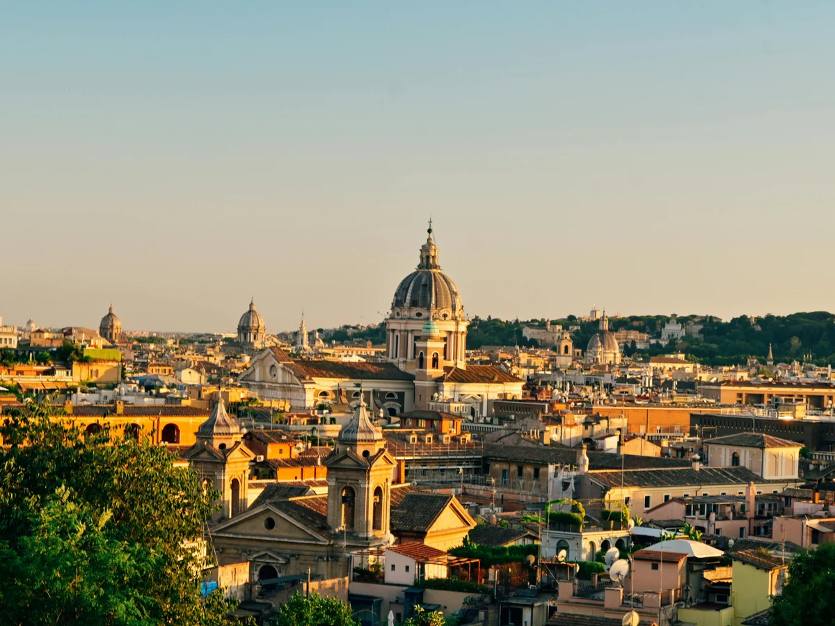 Rome at Sunset Showing Historic Architecture, Lazio, İtalya