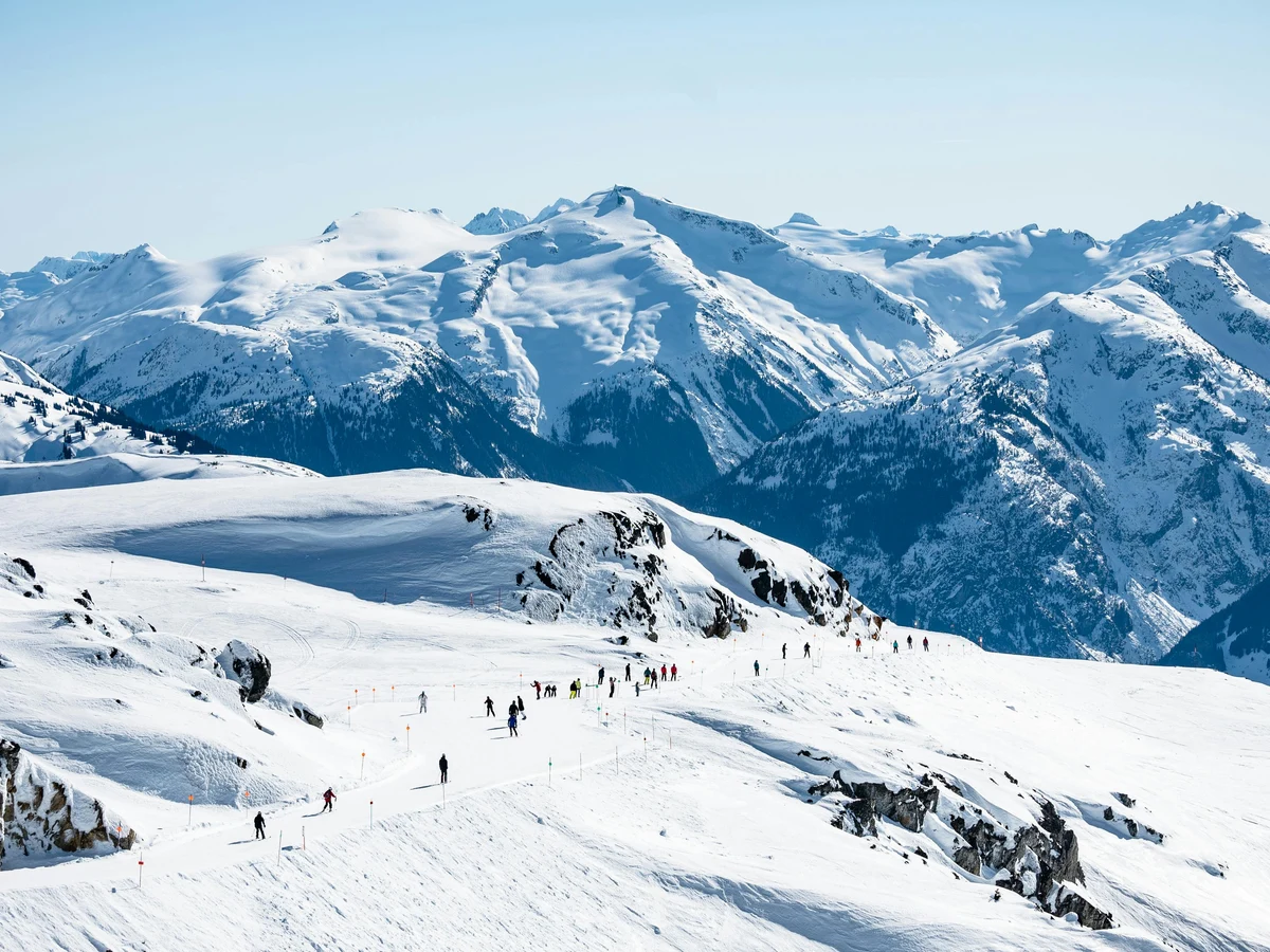 People Walking on Snow Covered Mountains, Whistler, BC, Canada