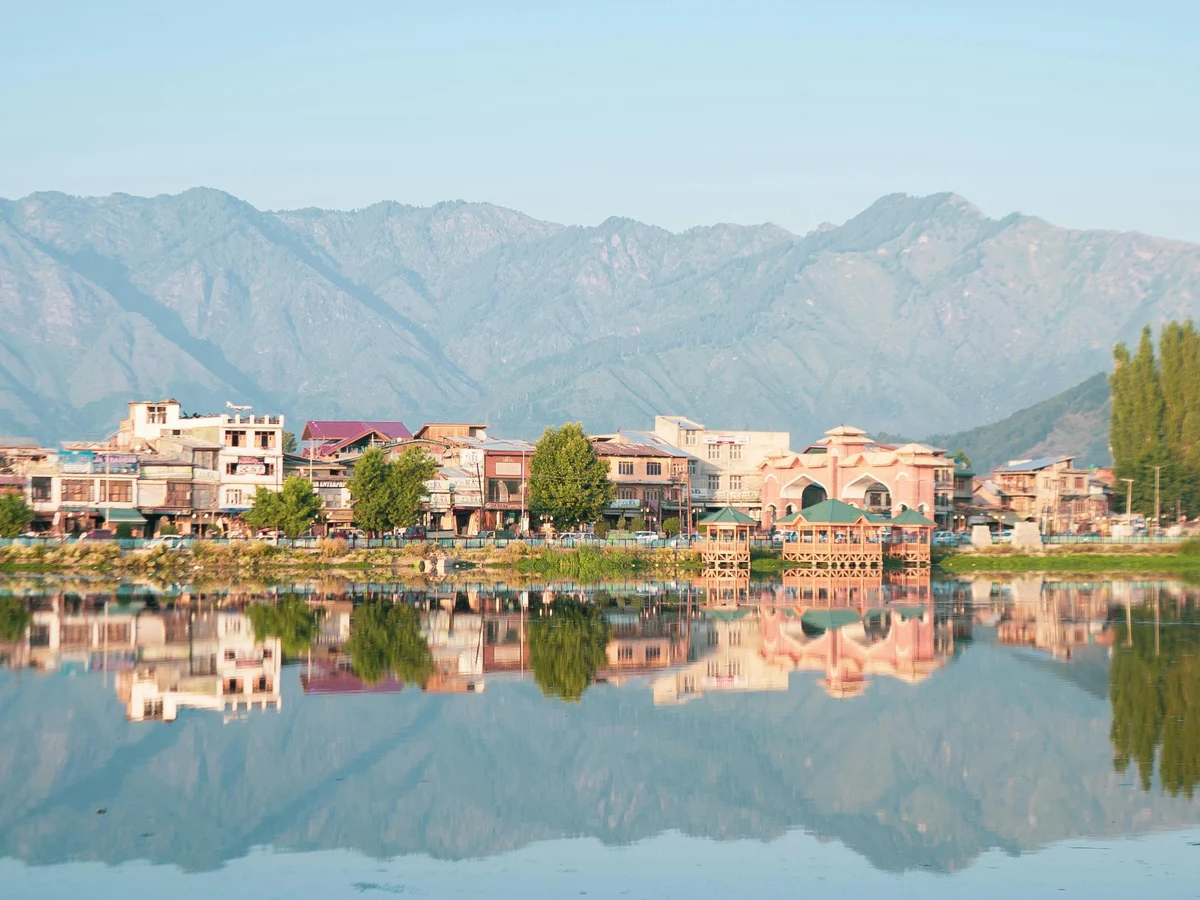 Colorful Buildings by the Stream in a Mountain Valley Shrinagar