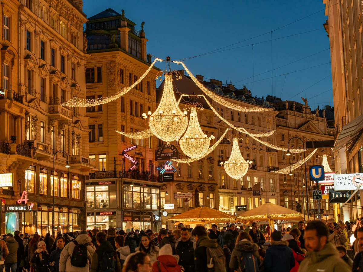 Festive Evening Street Scene in Vienna, Austria