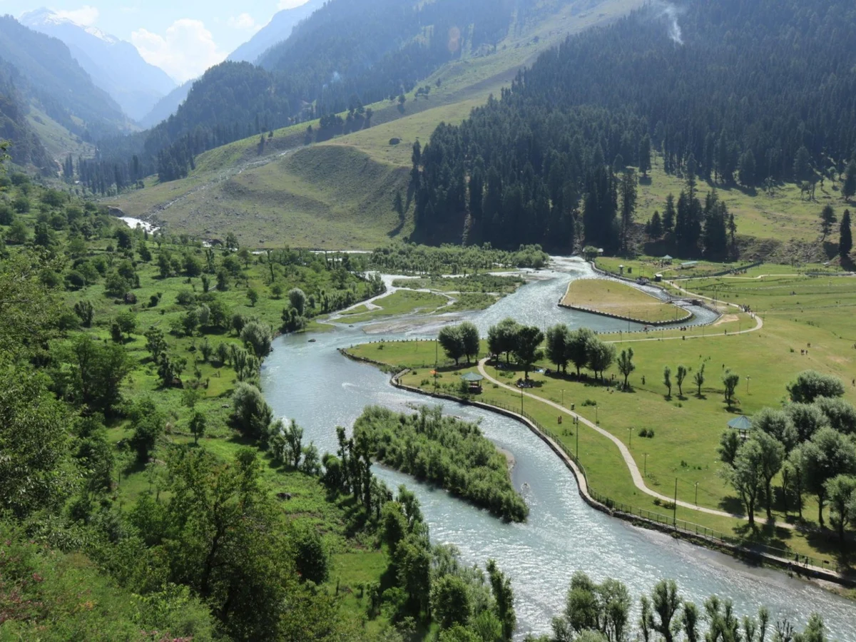 Scenic view of Betaab Valley in Pahalgam, Kashmir
