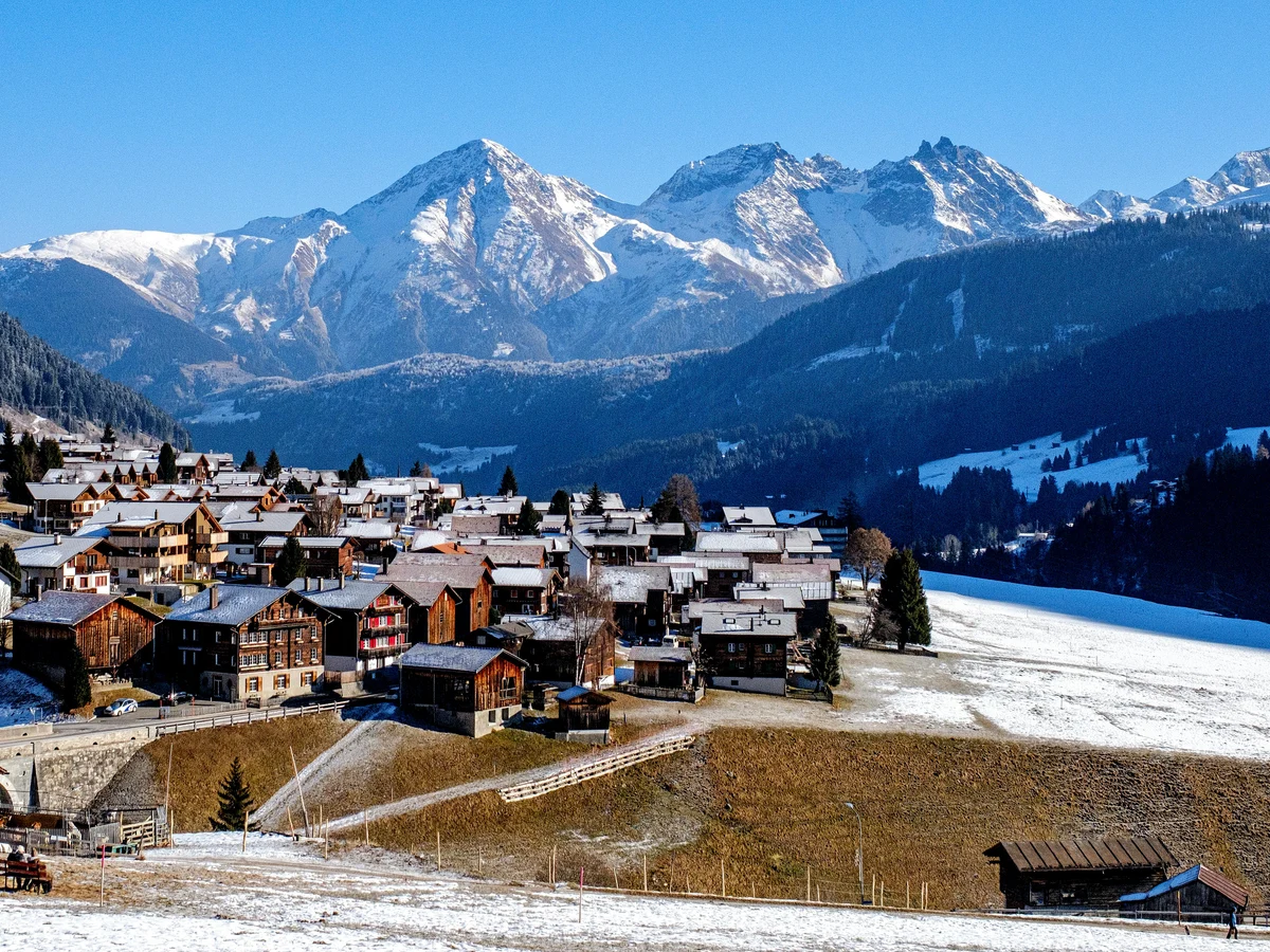 Scenic Swiss Alpine Village in Winter Landscape Switzerland