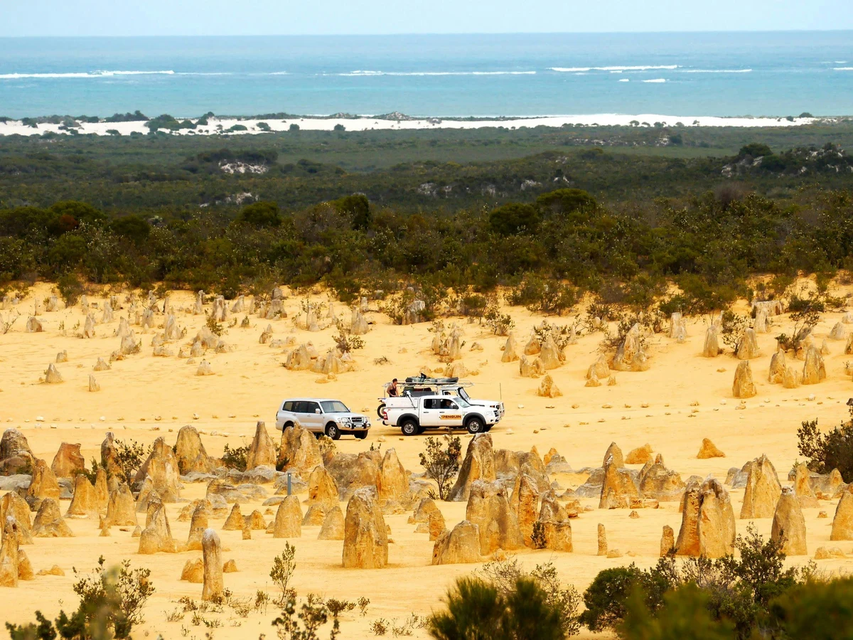 Pinnacles Desert Landscape with Vehicles, Australia