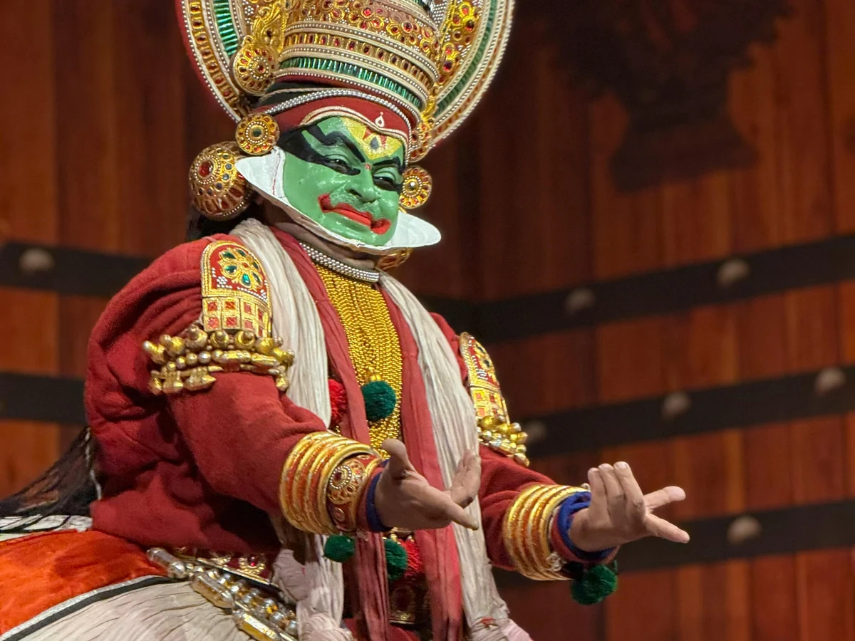 Traditional Kathakali Performer in Vibrant Costume