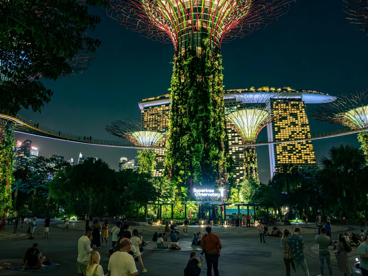 Illuminated Tower at Marina Bay Sands in Singapore