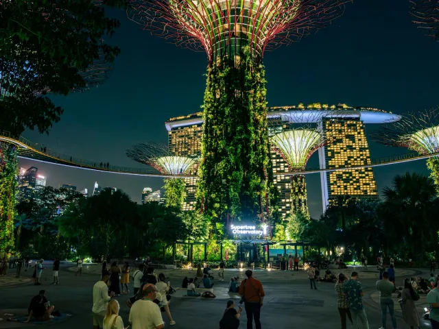 Illuminated Tower at Marina Bay Sands in Singapore