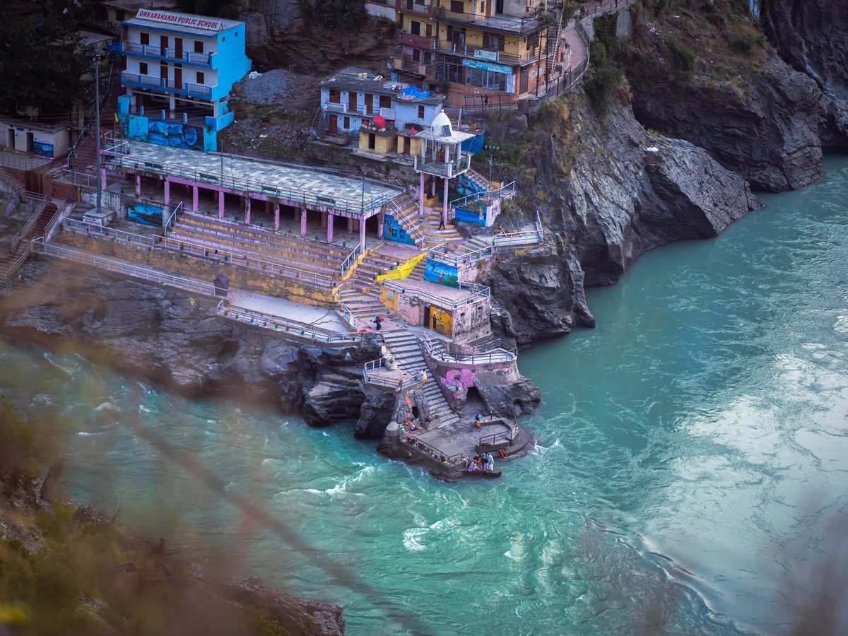 Village by Bhagirathi River in India