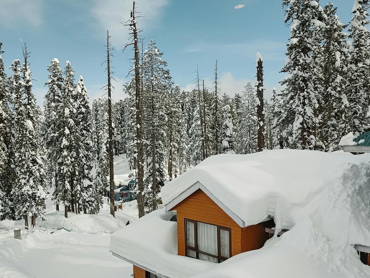 Snow Covered Chalet in Gulmarg During Winter