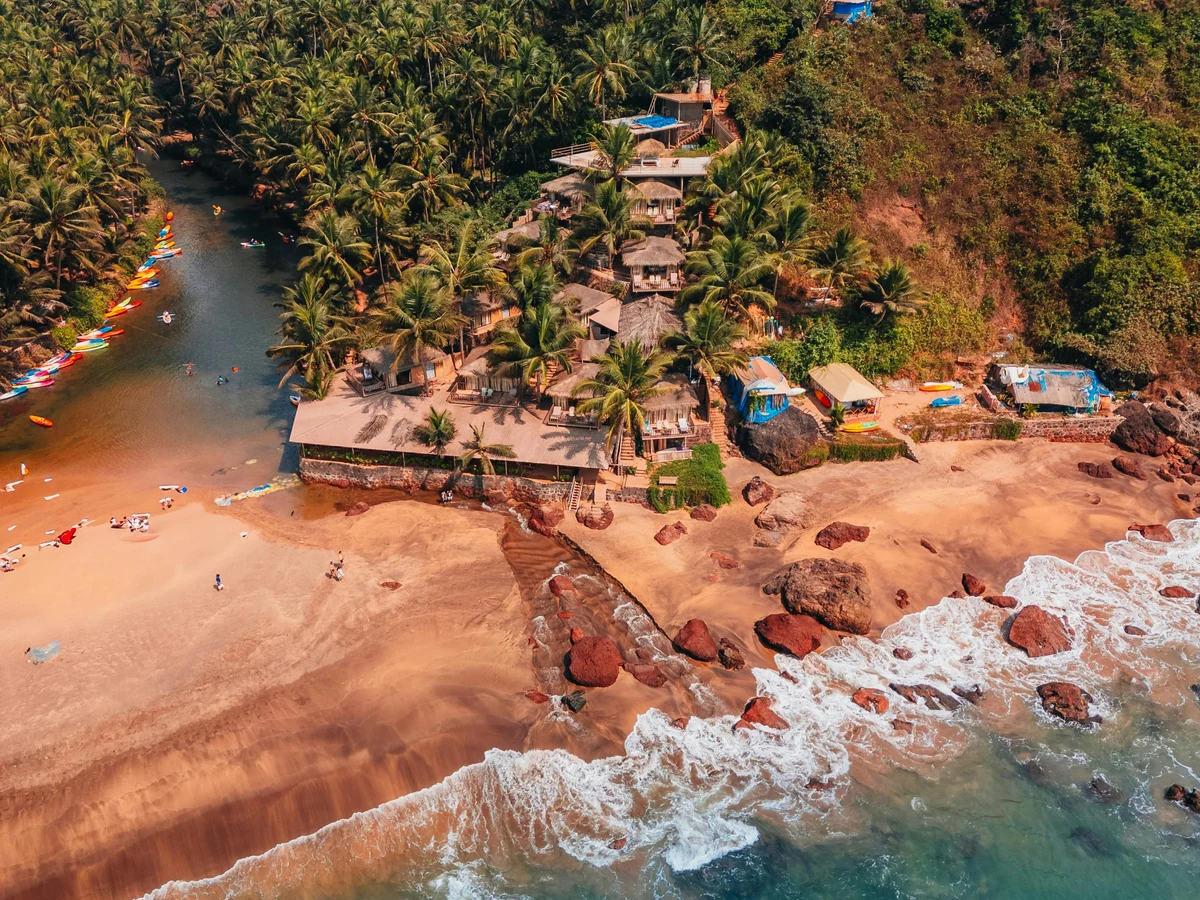 Aerial View of Picturesque Goa Beach and Resort