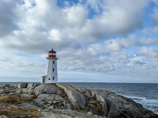 Lighthouse on Rocky Seashore Canada