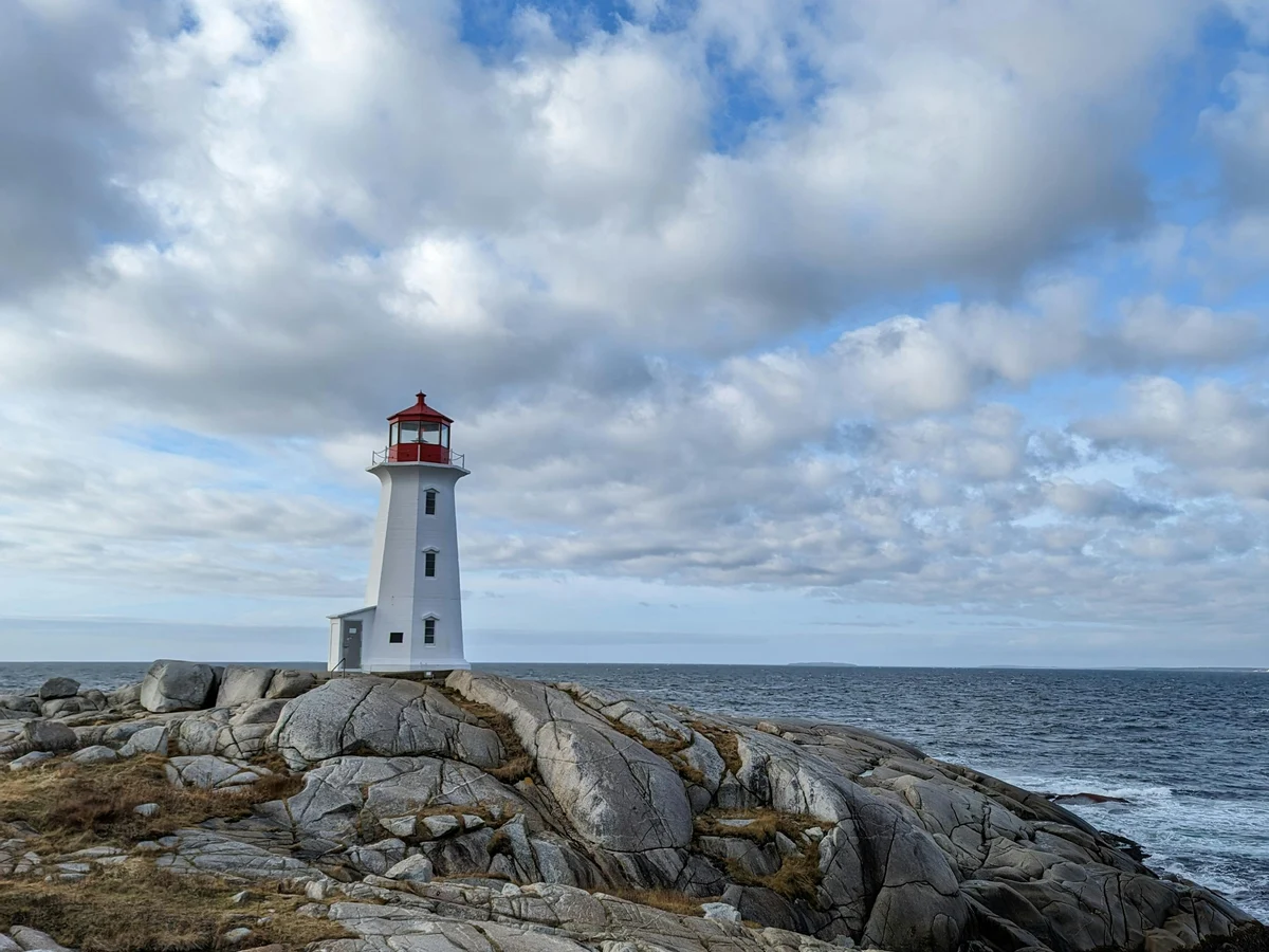 Lighthouse on Rocky Seashore Canada